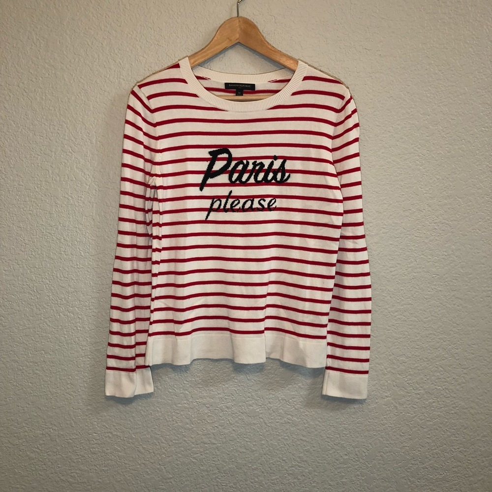 PARIS PLEASE Red White Striped Crew Neck Top M